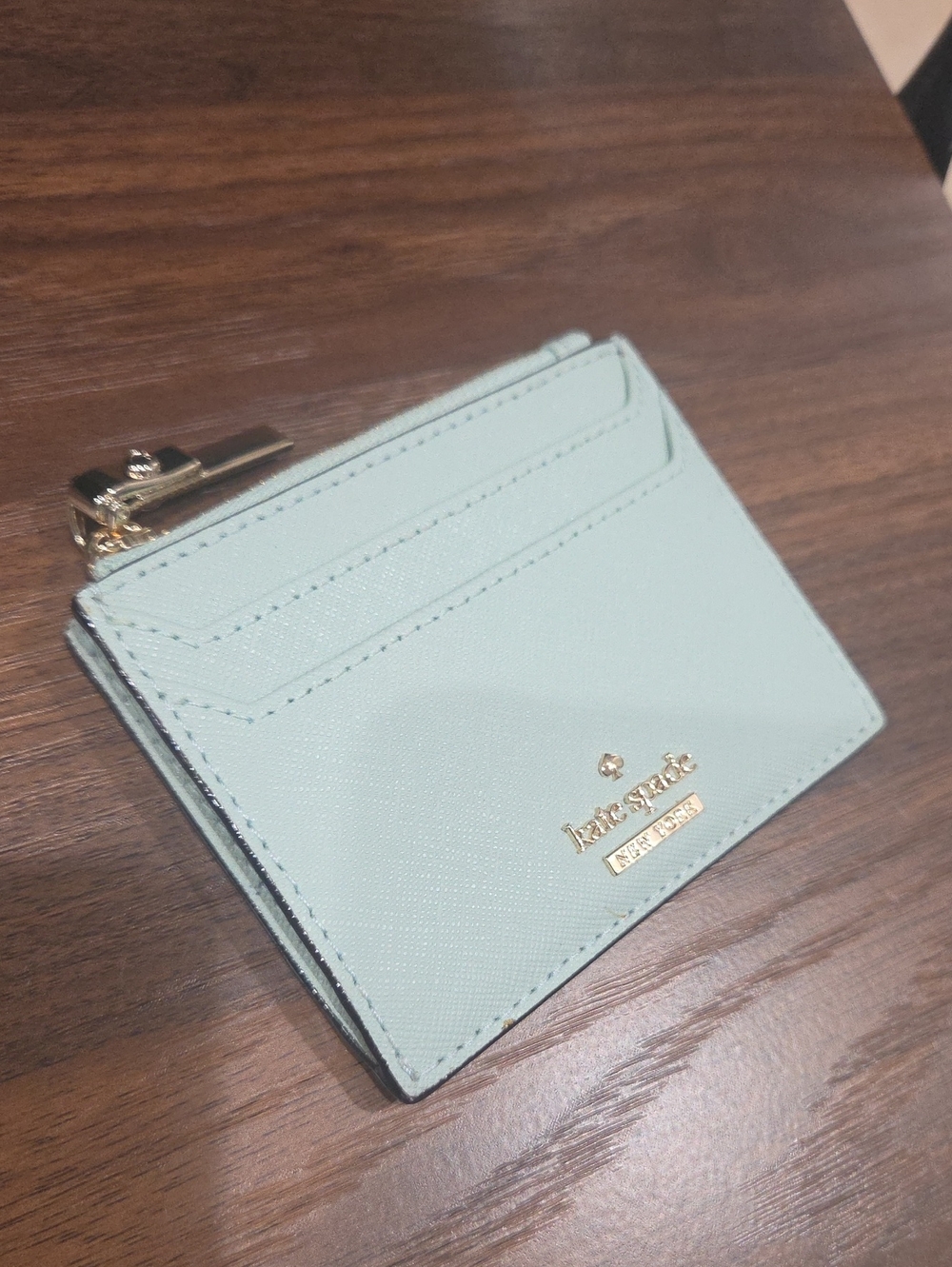 kate spade Mint Leather Card Holder with Gold Hardware